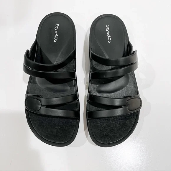 Style & Co Jessaa Double Band Slide Sandals EVA Adjustable Strap Black 9 NEW - Picture 5 of 10